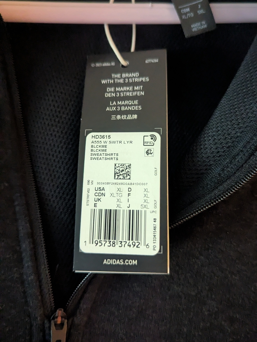 adidas Black Zip-Up Sweatshirt with Tag